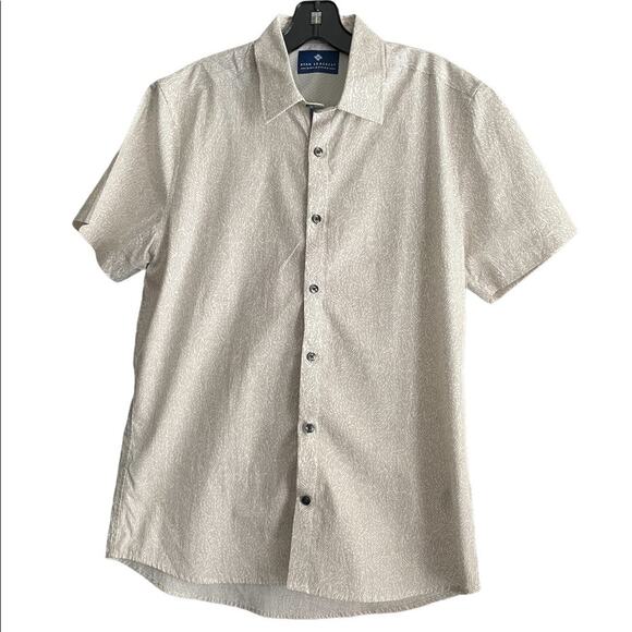 Ryan Seacrest Distinction Tan white shirt sleeve button down collared shirt med - Picture 1 of 10